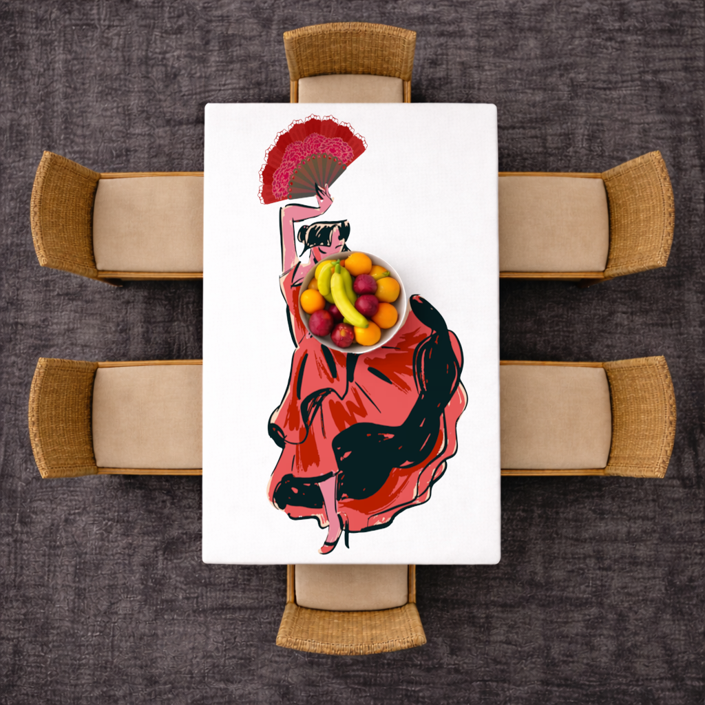 Flamenco Dancer with Fan Illustration Rectangular Tablecloth