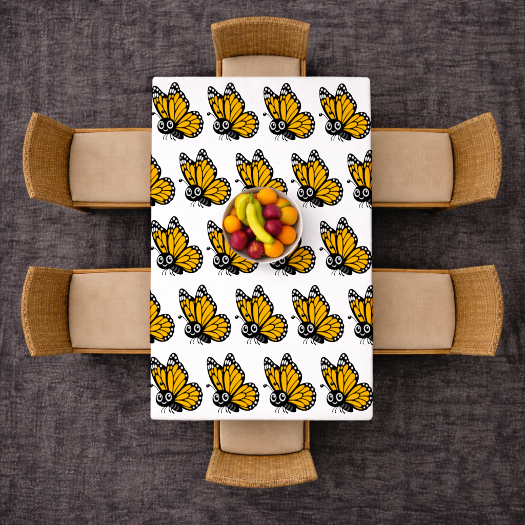 Smiling Orange Monarch Butterfly Character Rectangular Tablecloth