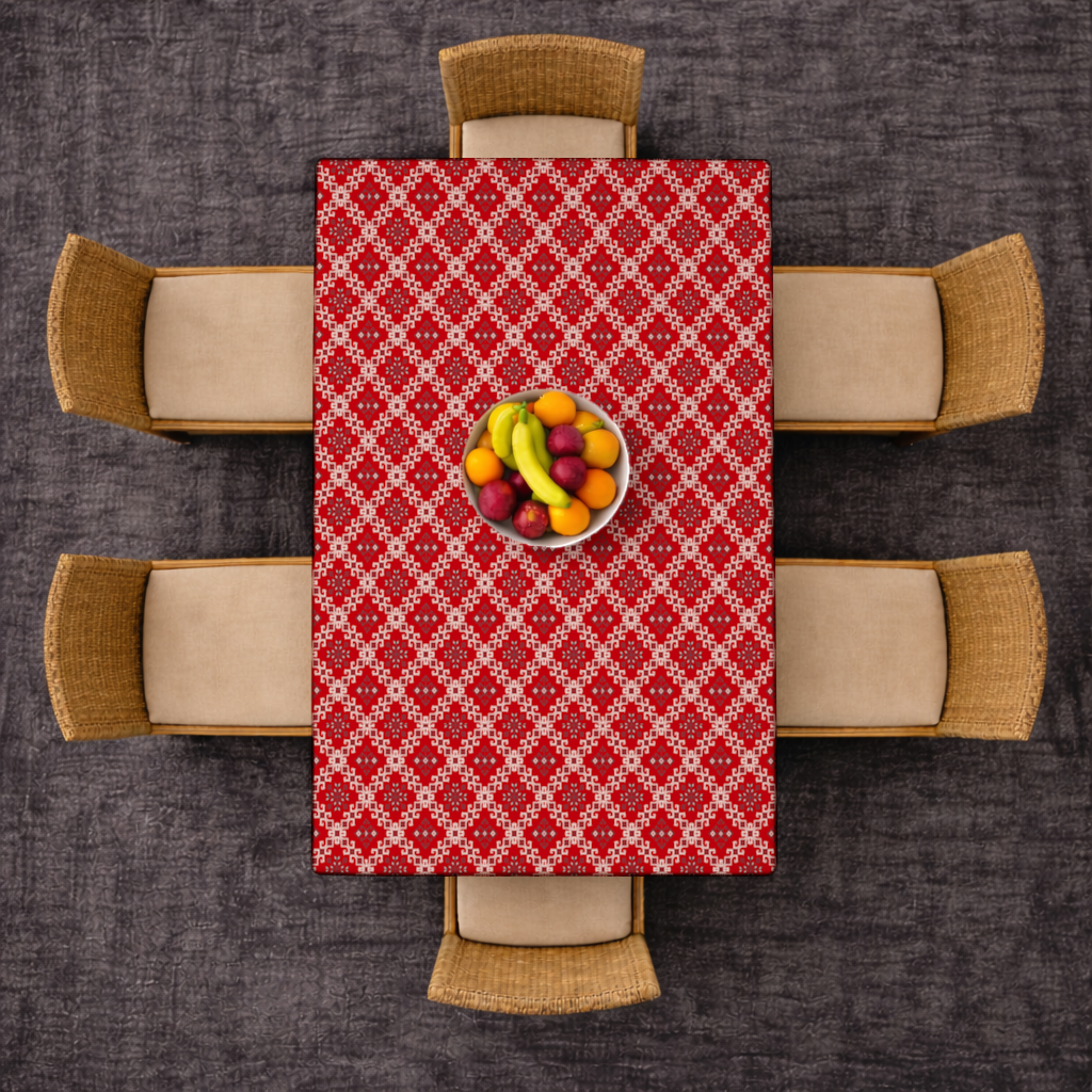 Red Ethnic Embroidery Pattern Rectangular Tablecloth