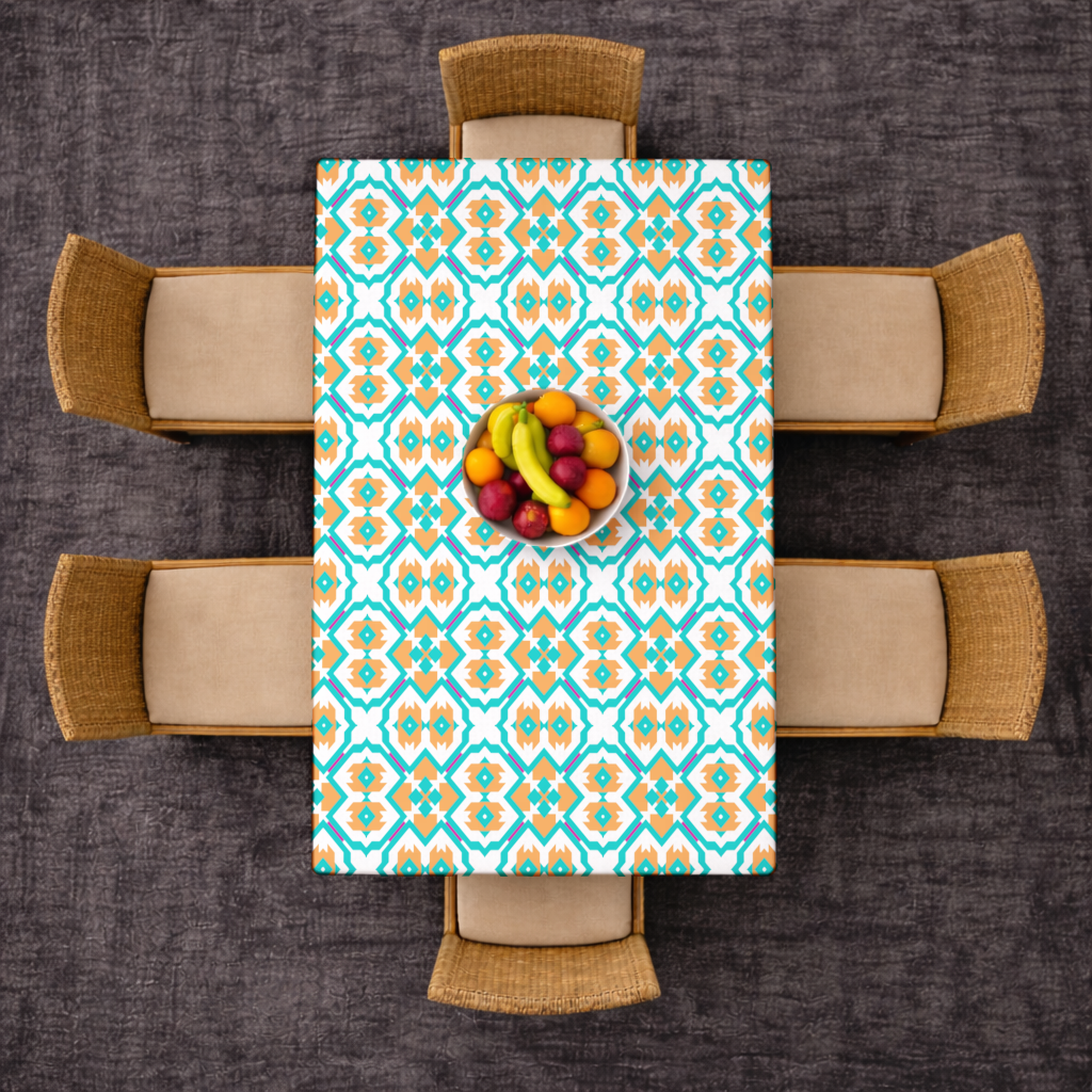 Orange and Turquoise Geometric Pattern Rectangular Tablecloth