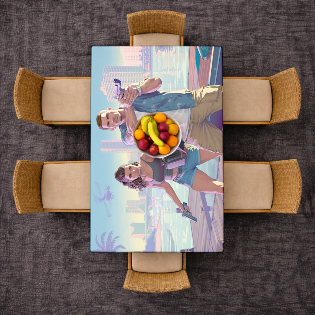 Vice City Showdown  Tropical Heist Duo Rectangular Tablecloth