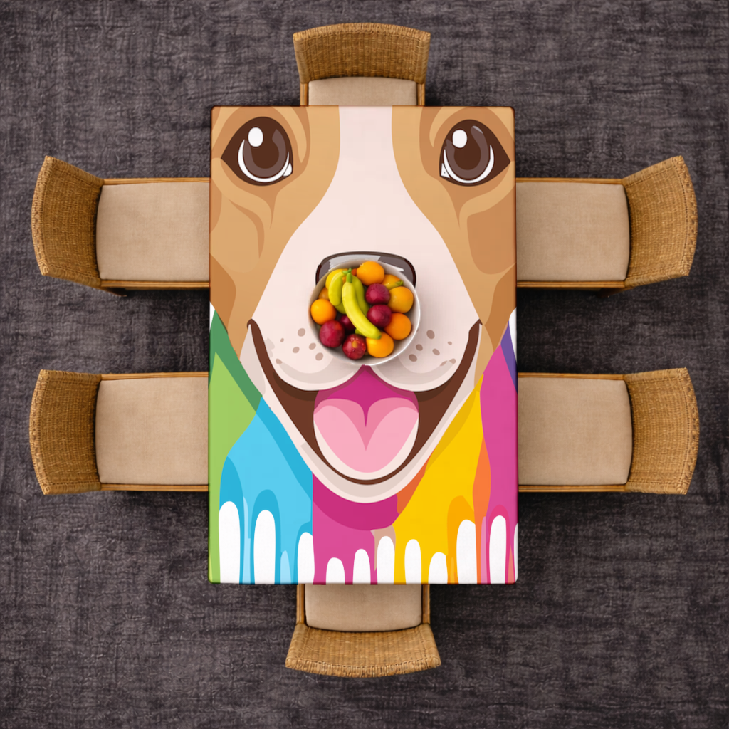 Happy Dog with Colorful Paint Drips Rectangular Tablecloth