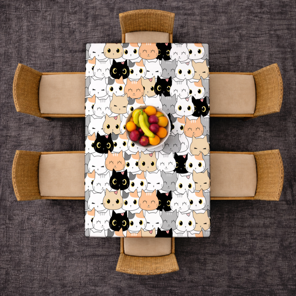 Colorful Cute Cat Faces Seamless Pattern Rectangular Tablecloth