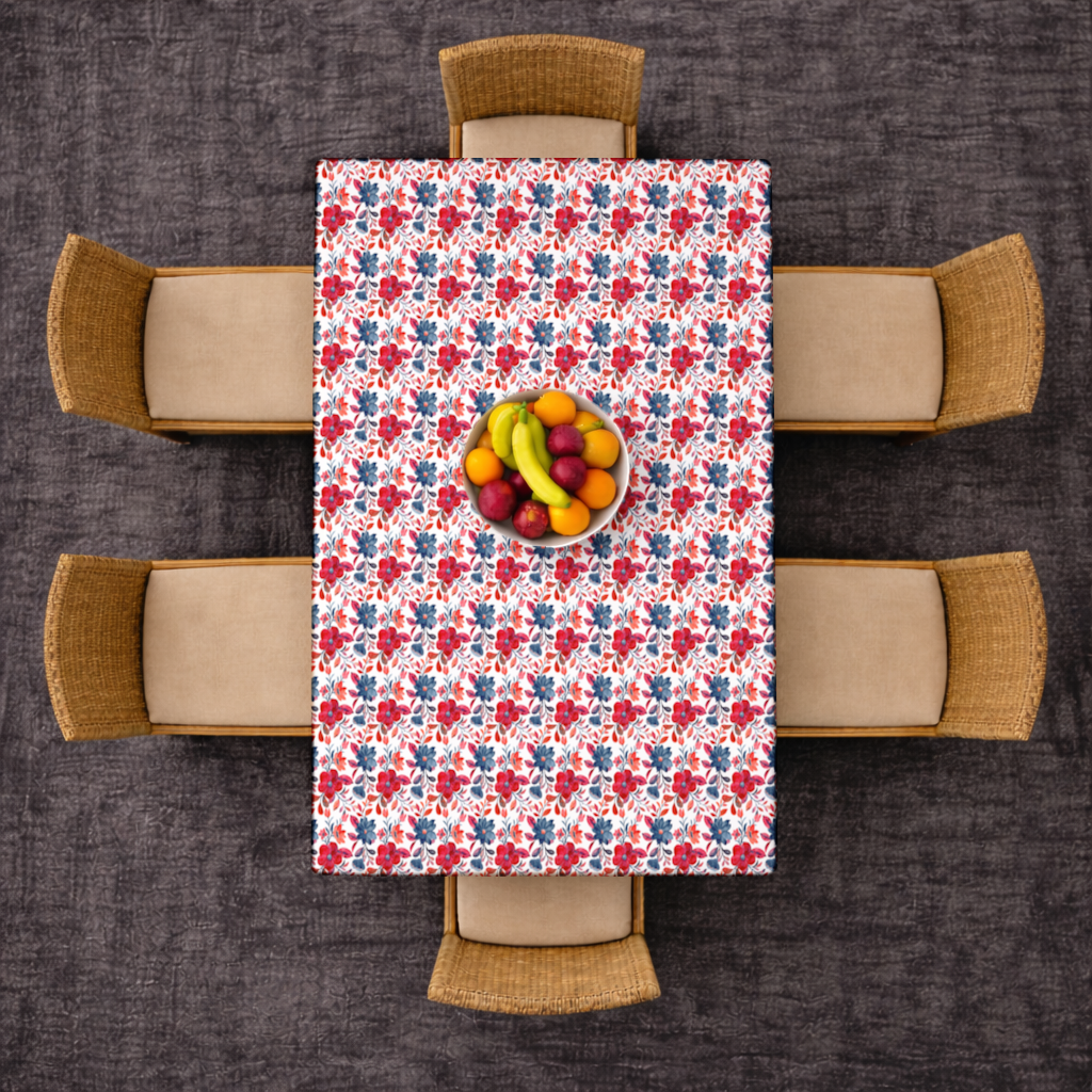 Watercolor Red Navy Floral Rectangular Tablecloth