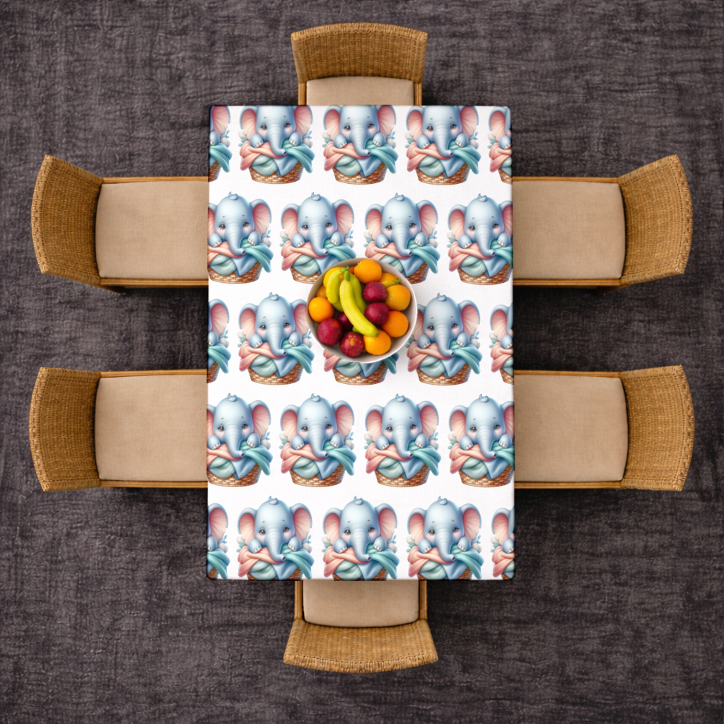 Cute Baby Elephant in Basket Rectangular Tablecloth