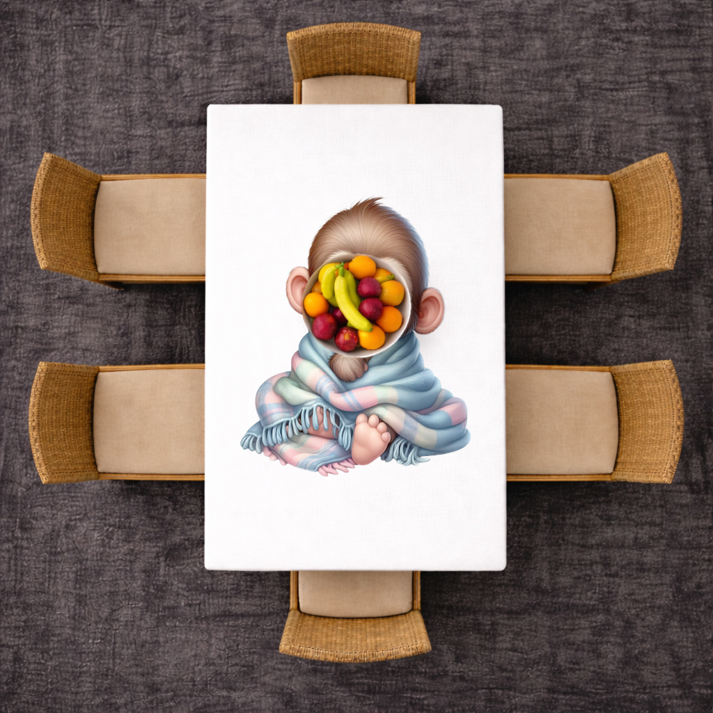Cute Baby Monkey Wrapped in Blanket Rectangular Tablecloth