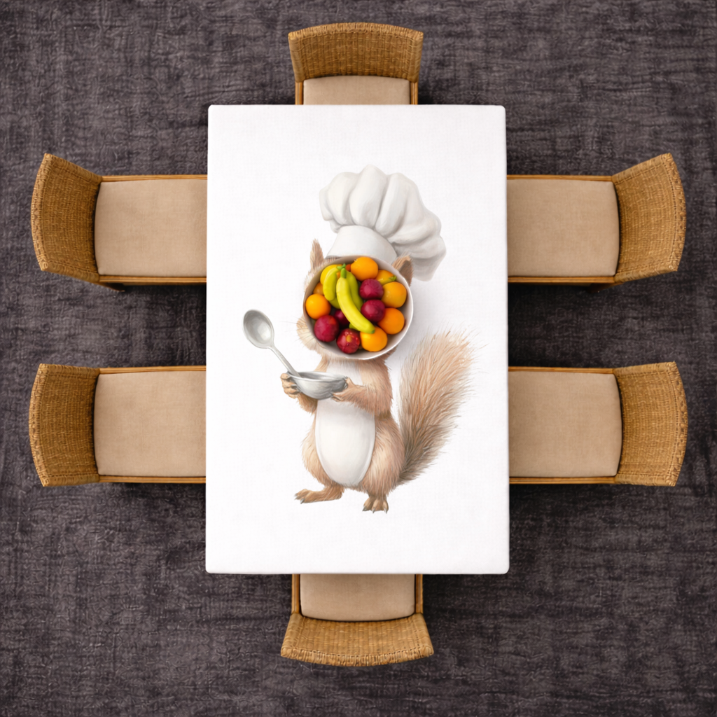 Whimsical Little Chef Squirrel Rectangular Tablecloth