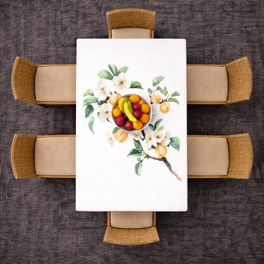 Watercolor Apricot Blossom Branch Rectangular Tablecloth