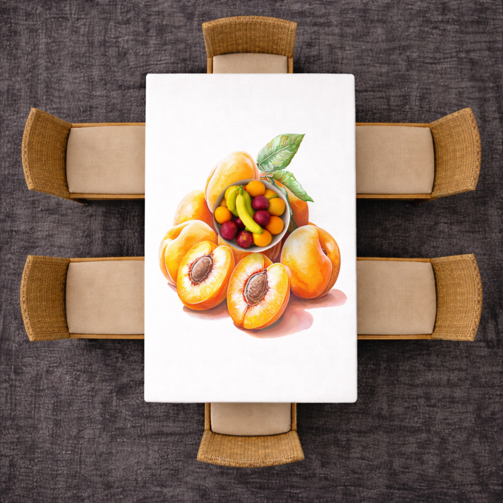 Watercolor Apricot and Leaves Rectangular Tablecloth