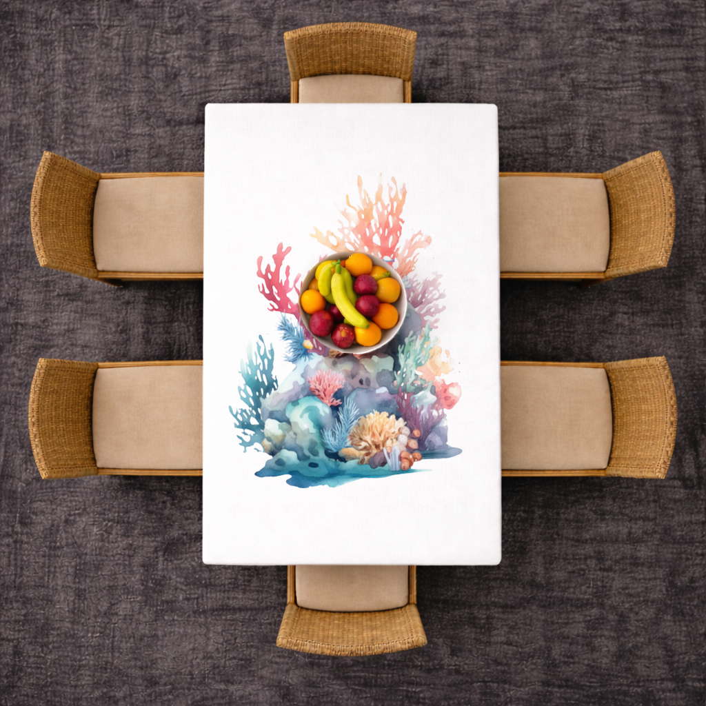 Vibrant Watercolor Coral Reef Scene Rectangular Tablecloth