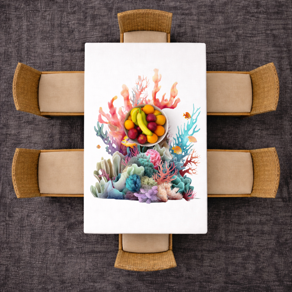 Vibrant Coral Reef and Tropical Fish Rectangular Tablecloth