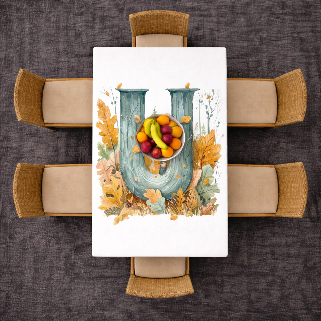 Autumn Woodland Initial Letter U Rectangular Tablecloth