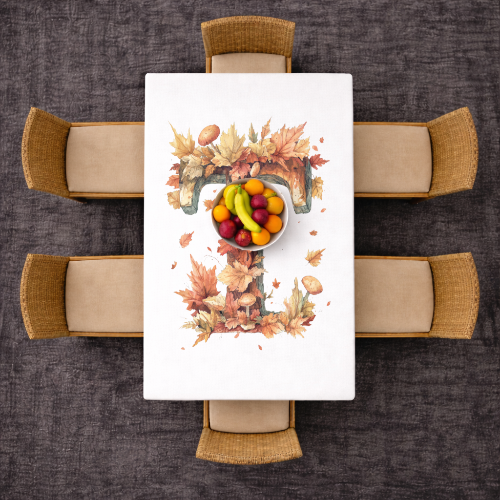 Autumn Leaf Wooden Letter T Rectangular Tablecloth