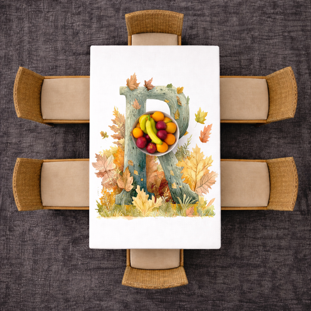 Autumn Letter R with Fall Leaves Rectangular Tablecloth