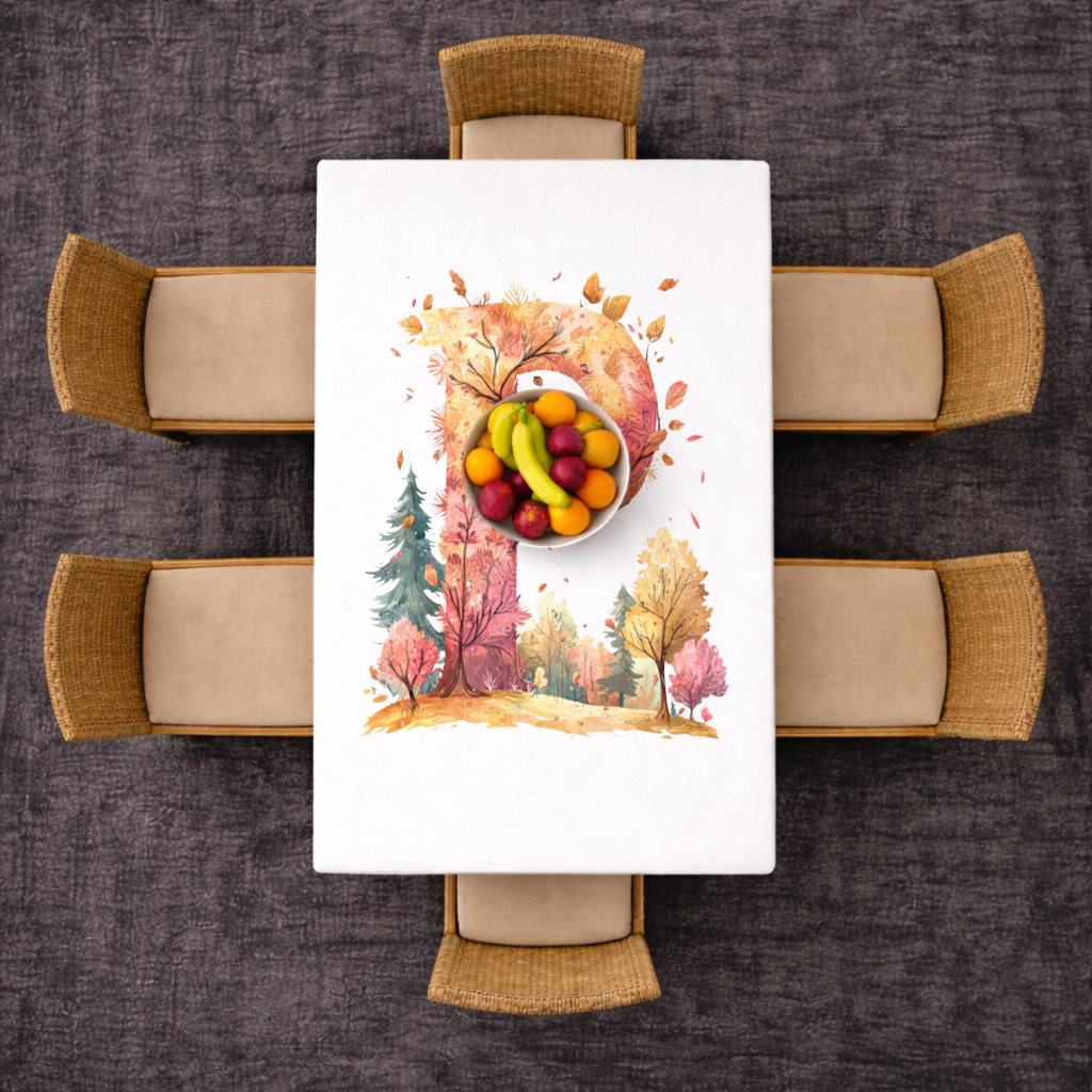 Autumn Forest Letter P with Bird Rectangular Tablecloth
