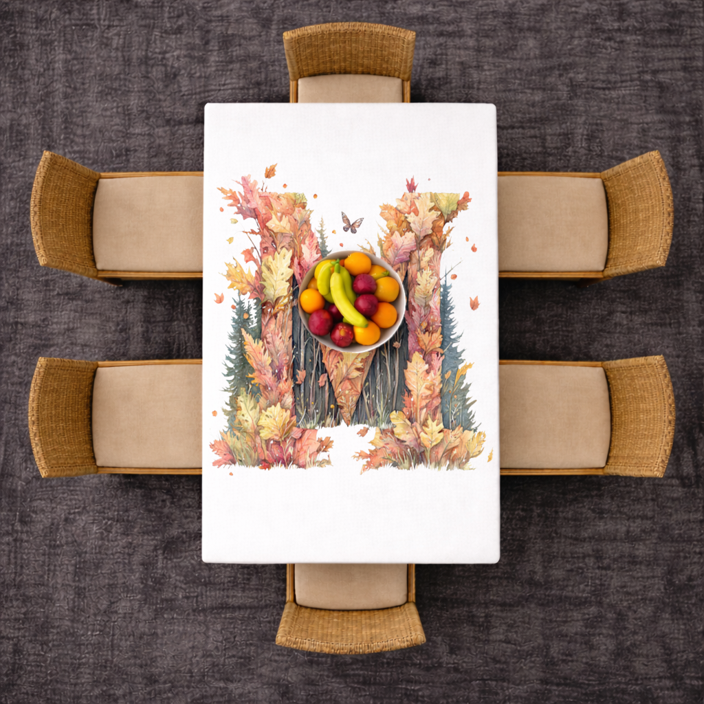 Autumn Letter M With Fall Leaves Rectangular Tablecloth