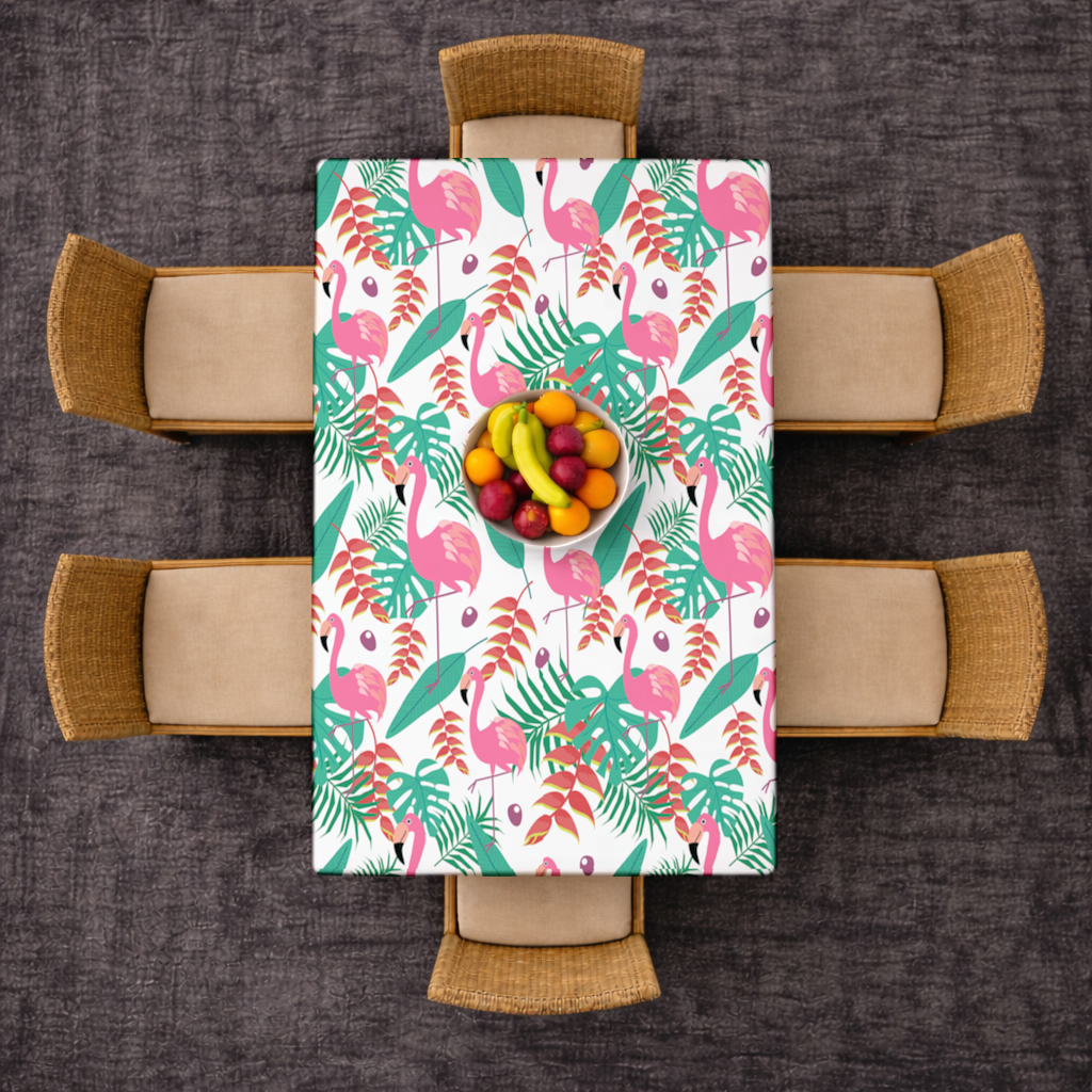 Pembe Flamingo Tropikal Yapraklar Masa Örtüsü