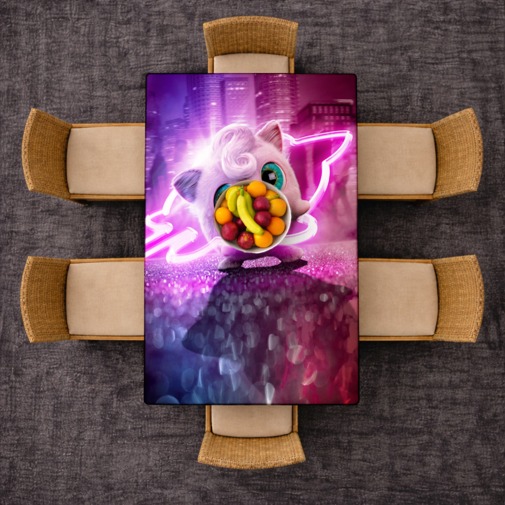 Siberpunk Pembe Tüylü Yaratık Masa Örtüsü