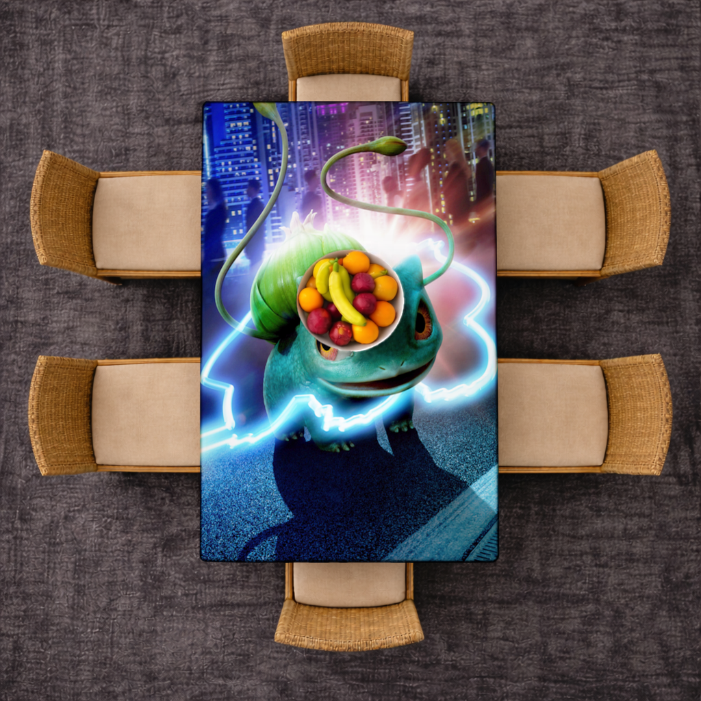 Glowing Neon Creature in Night City Rectangular Tablecloth