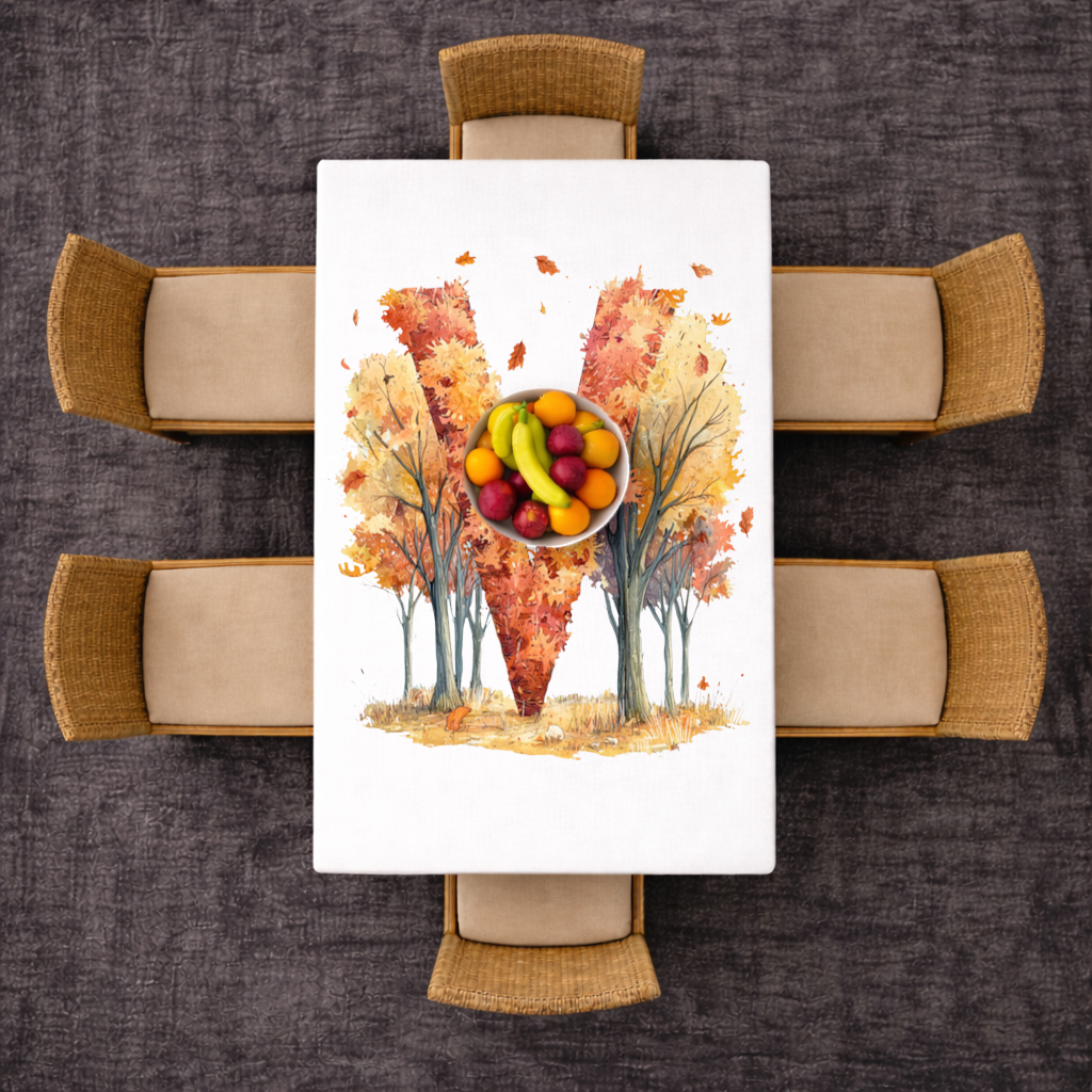 Orange Autumn Forest Letter M Rectangular Tablecloth