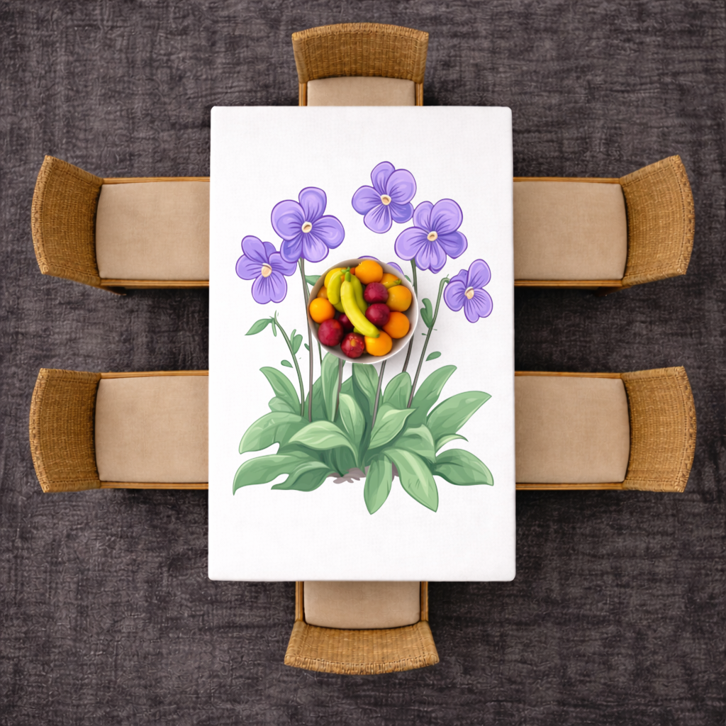 Kır Çiçekleri Mor Menekşeler Masa Örtüsü