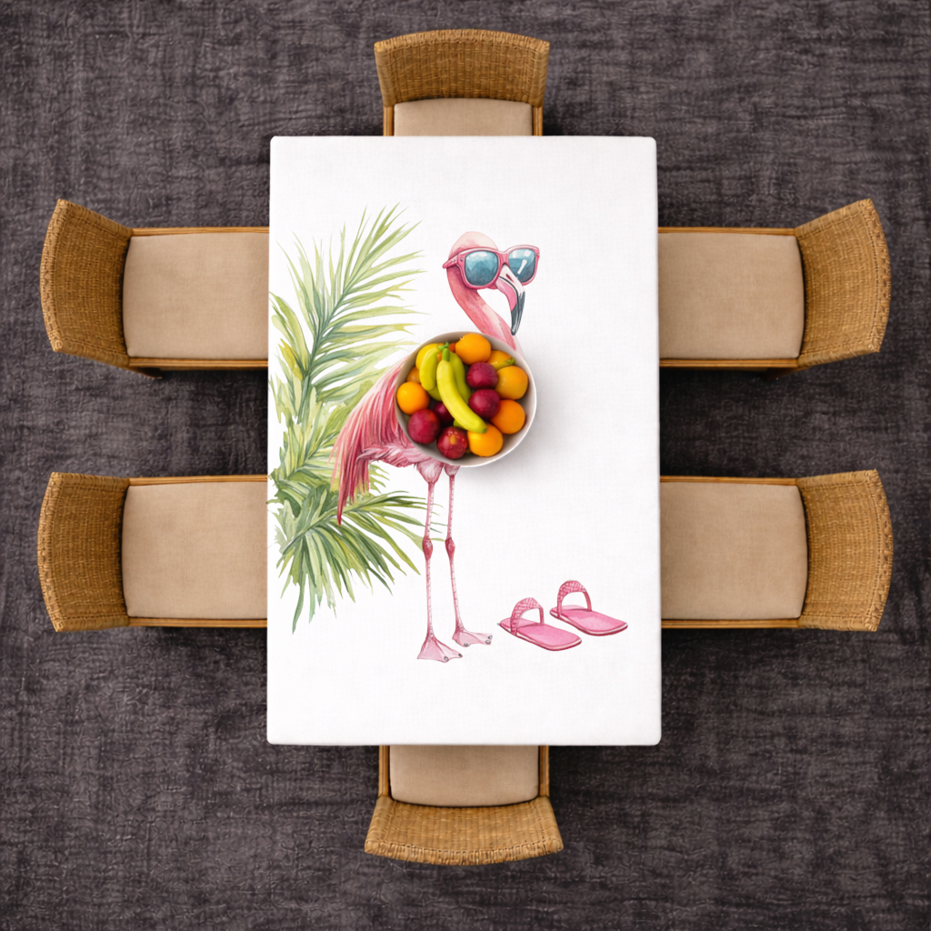 Güneş Gözlüklü Pembe Flamingo Masa Örtüsü