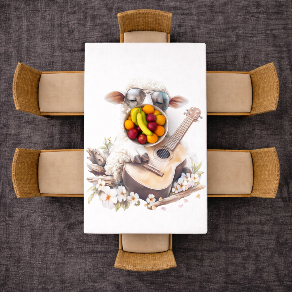 Ukulele Çalan Havalı Gözlüklü Koyun Masa Örtüsü