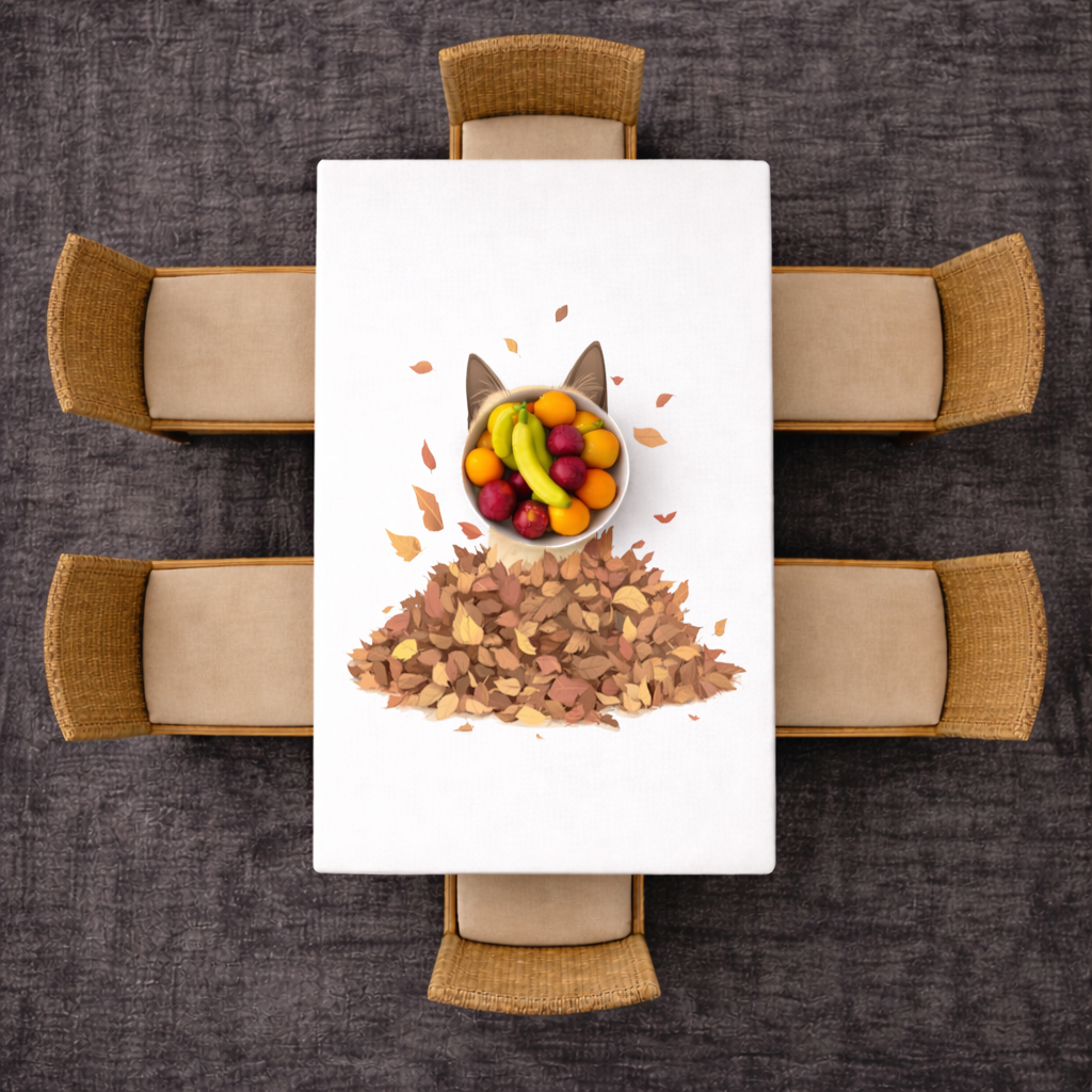 Siamese Cat in Autumn Leaf Pile Rectangular Tablecloth