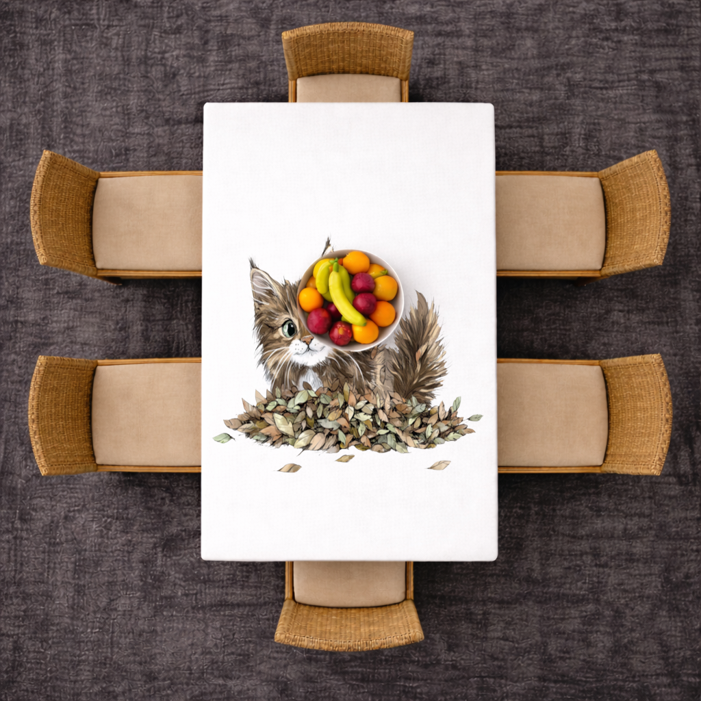 Cute Fluffy Kitten in Autumn Leaves Rectangular Tablecloth