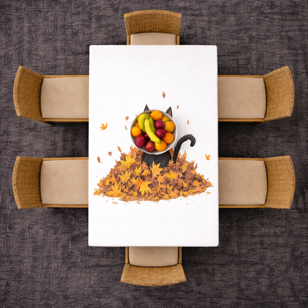Cute Black Cat in Autumn Leaves Rectangular Tablecloth
