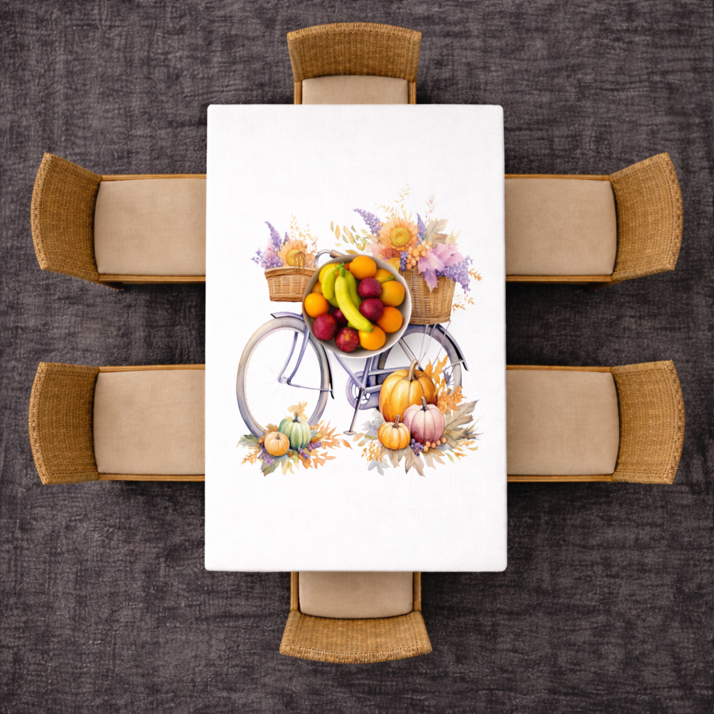 Lavender Autumn Bicycle with Pumpkins Rectangular Tablecloth