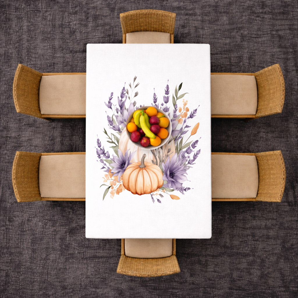 Lavender and Pumpkin Autumn Bouquet Rectangular Tablecloth