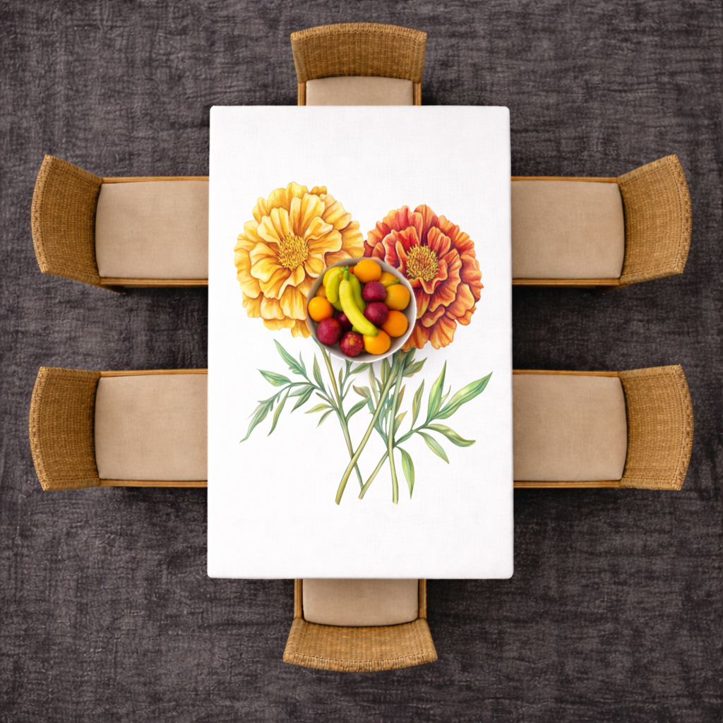 Botanical Yellow Orange Marigold Rectangular Tablecloth