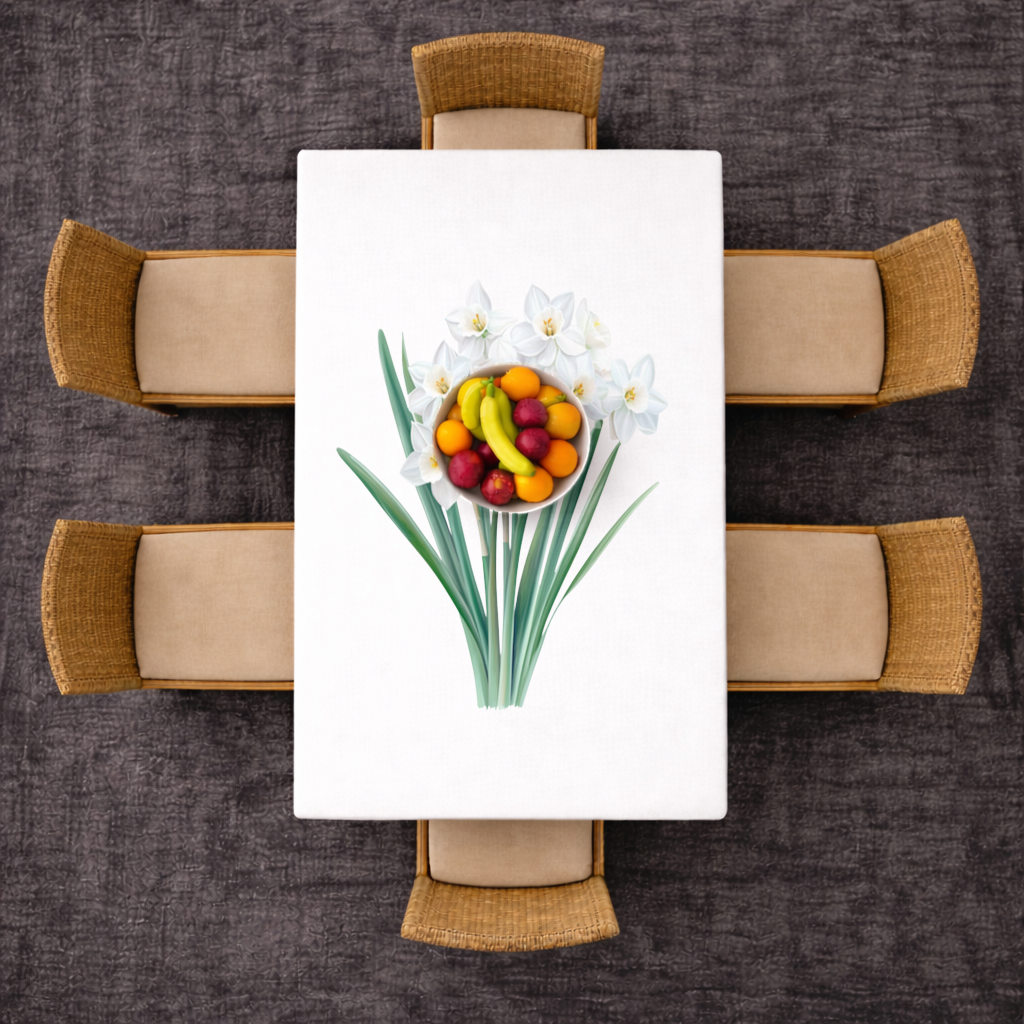 White Daffodil Bouquet Botanical Rectangular Tablecloth