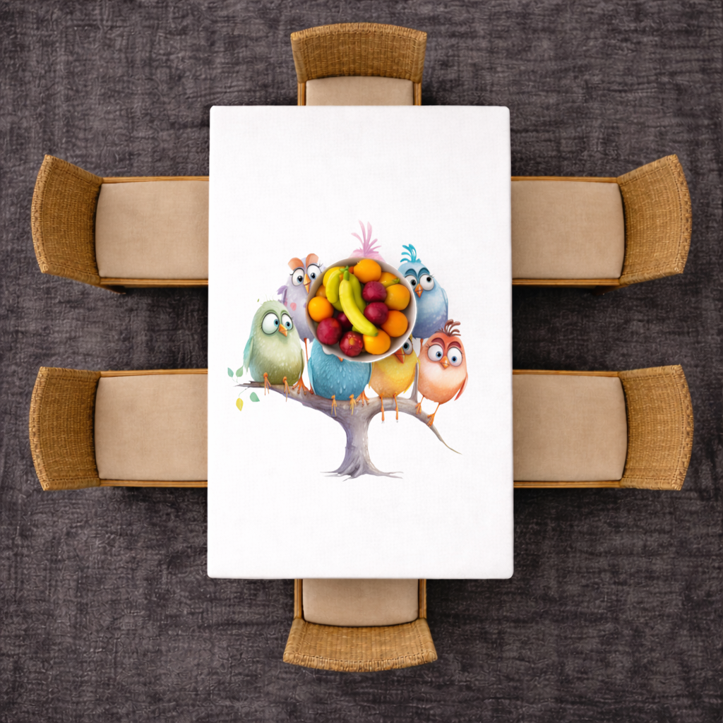 Whimsical Colorful Birds on Branch Rectangular Tablecloth