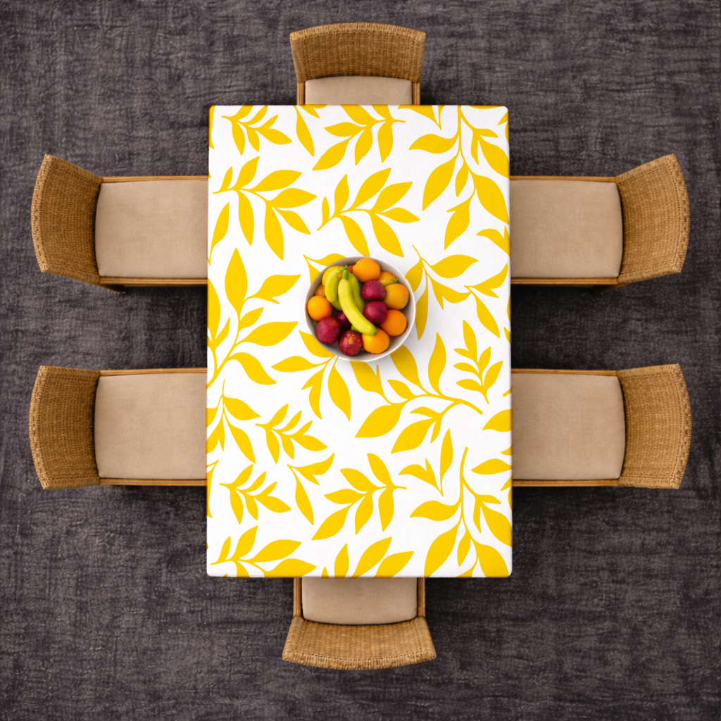Mustard Yellow Botanical Leaves Rectangular Tablecloth