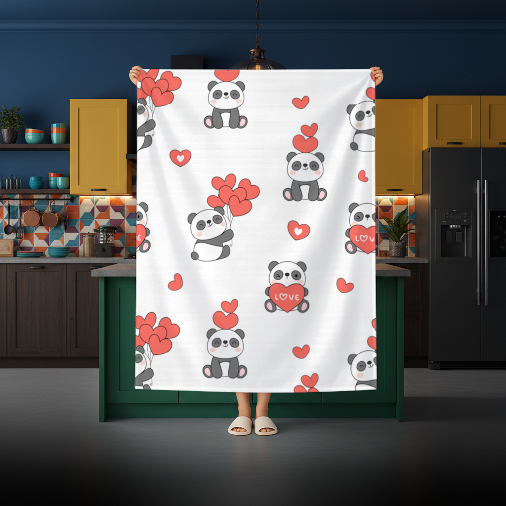 Cute Panda Valentines Day Love Heart Pattern Design Rectangular Tablecloth