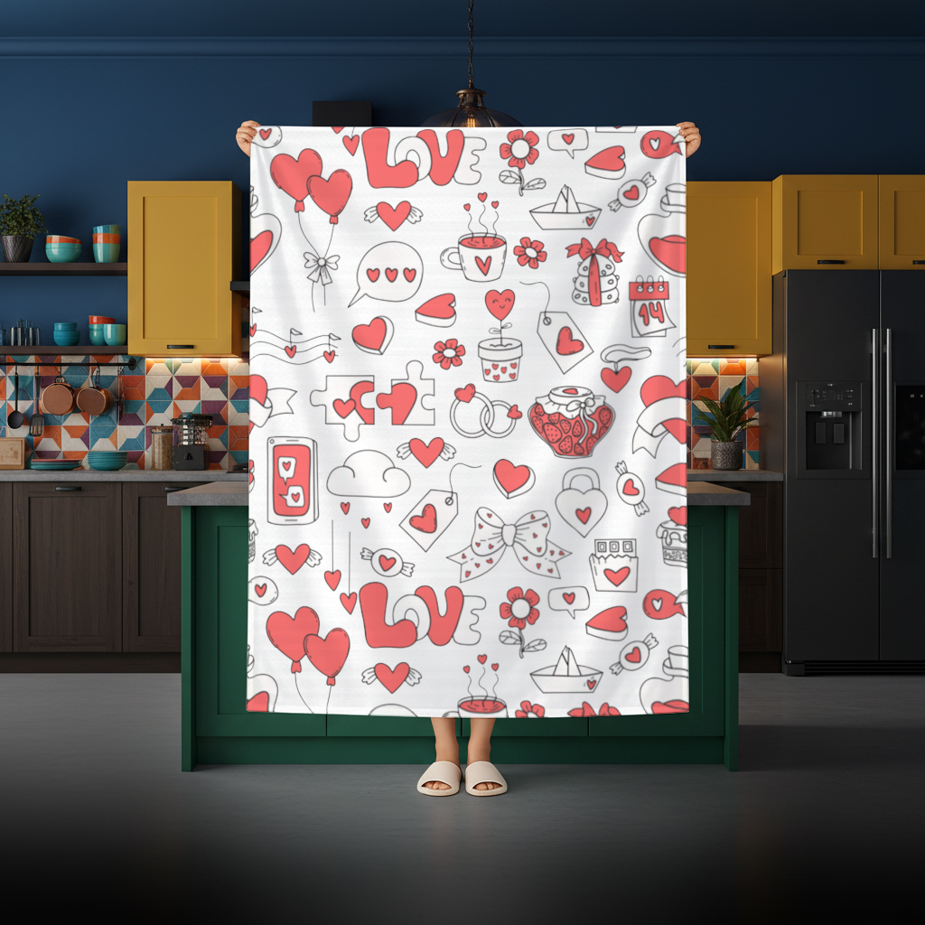 Valentines Day Doodle Love Heart Pattern Cute Design Rectangular Tablecloth