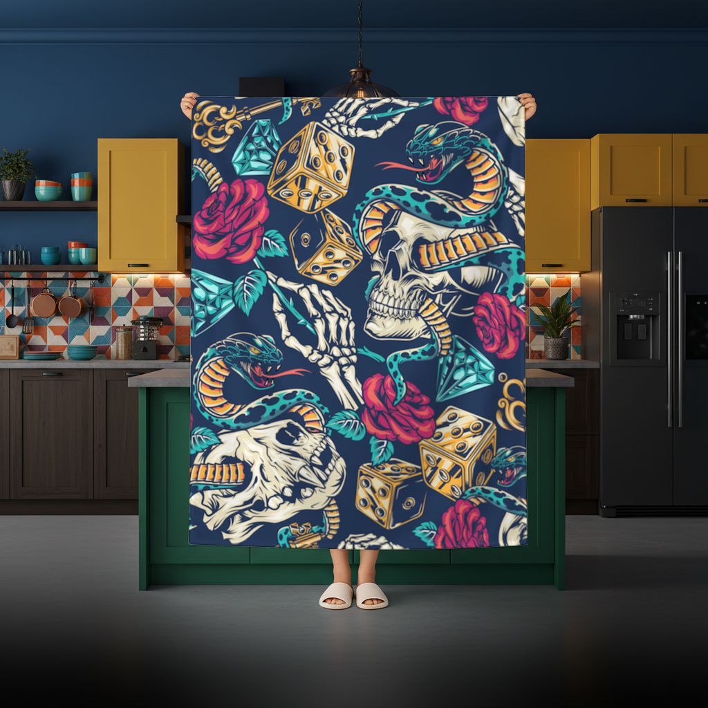 Skull Snake Dice and Roses Pattern 