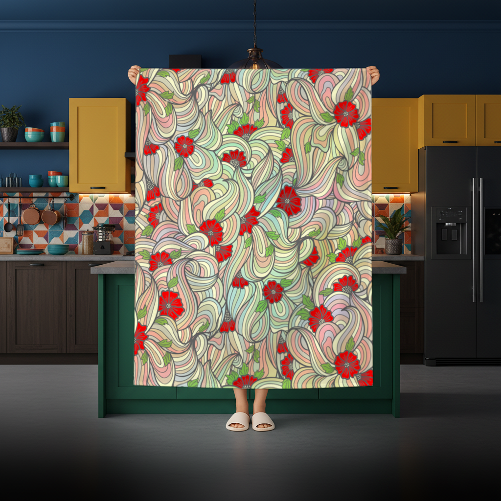 Floral Retro Wavy Pattern Rectangular Tablecloth