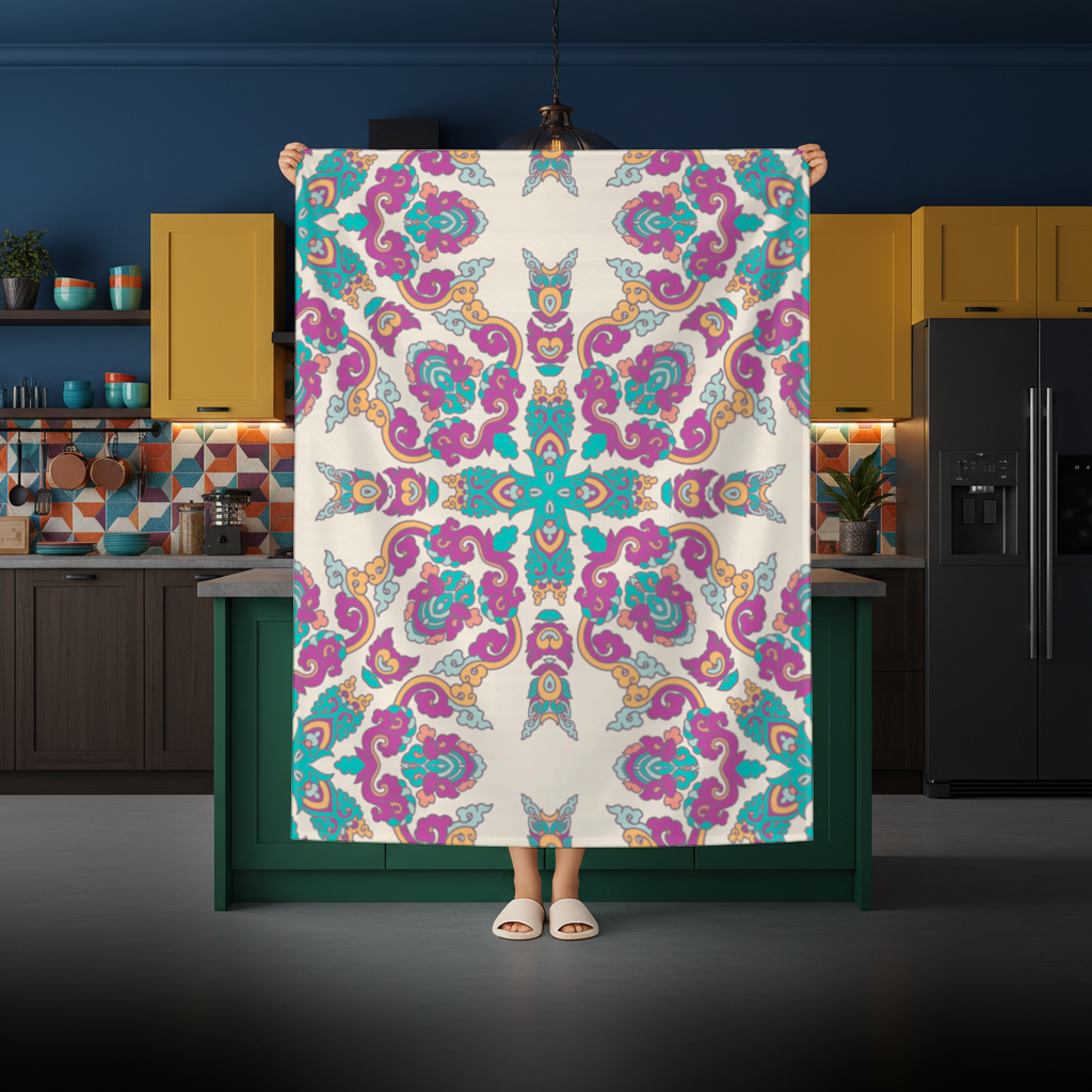 Colorful Oriental Symmetrical Mandala Pattern Rectangular Tablecloth