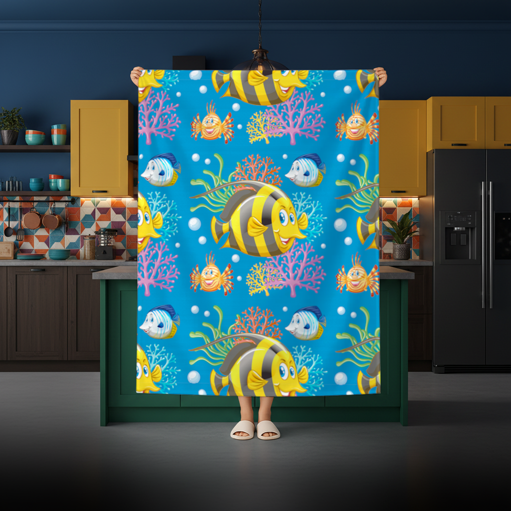 Colorful Tropical Fish and Coral Reef Pattern Rectangular Tablecloth