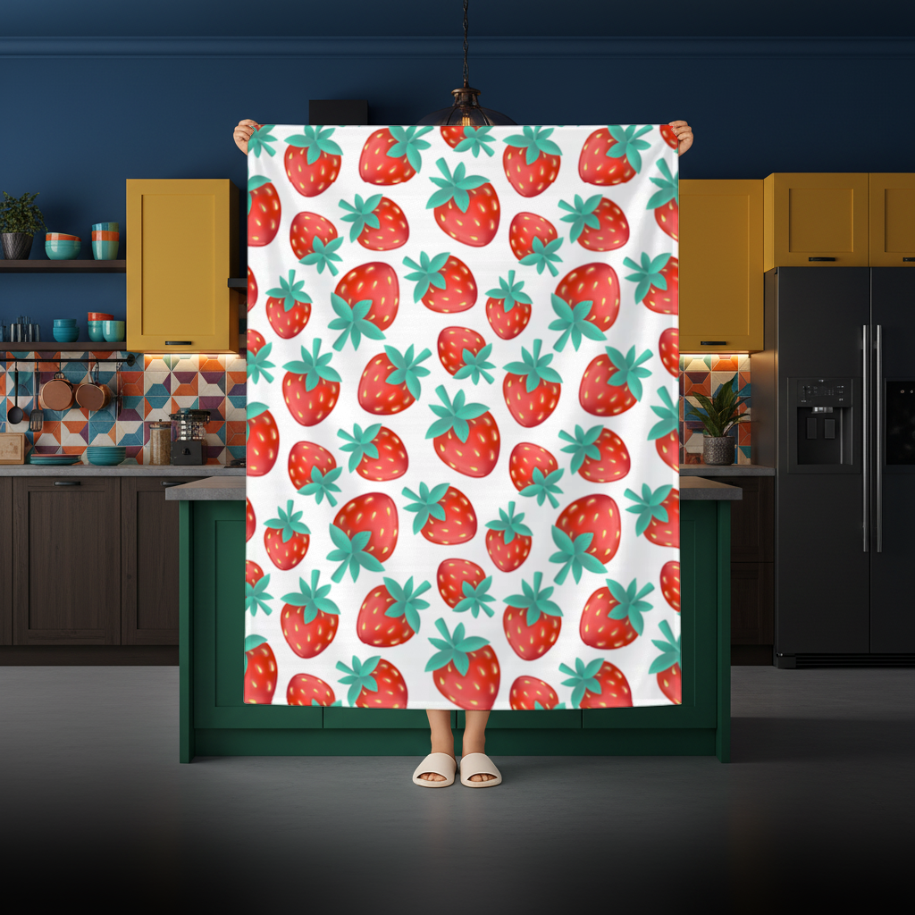 Vibrant Red Strawberry Summer Pattern Rectangular Tablecloth