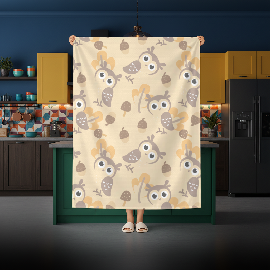 Cute Owl and Acorn Autumn Seamless Pattern Rectangular Tablecloth