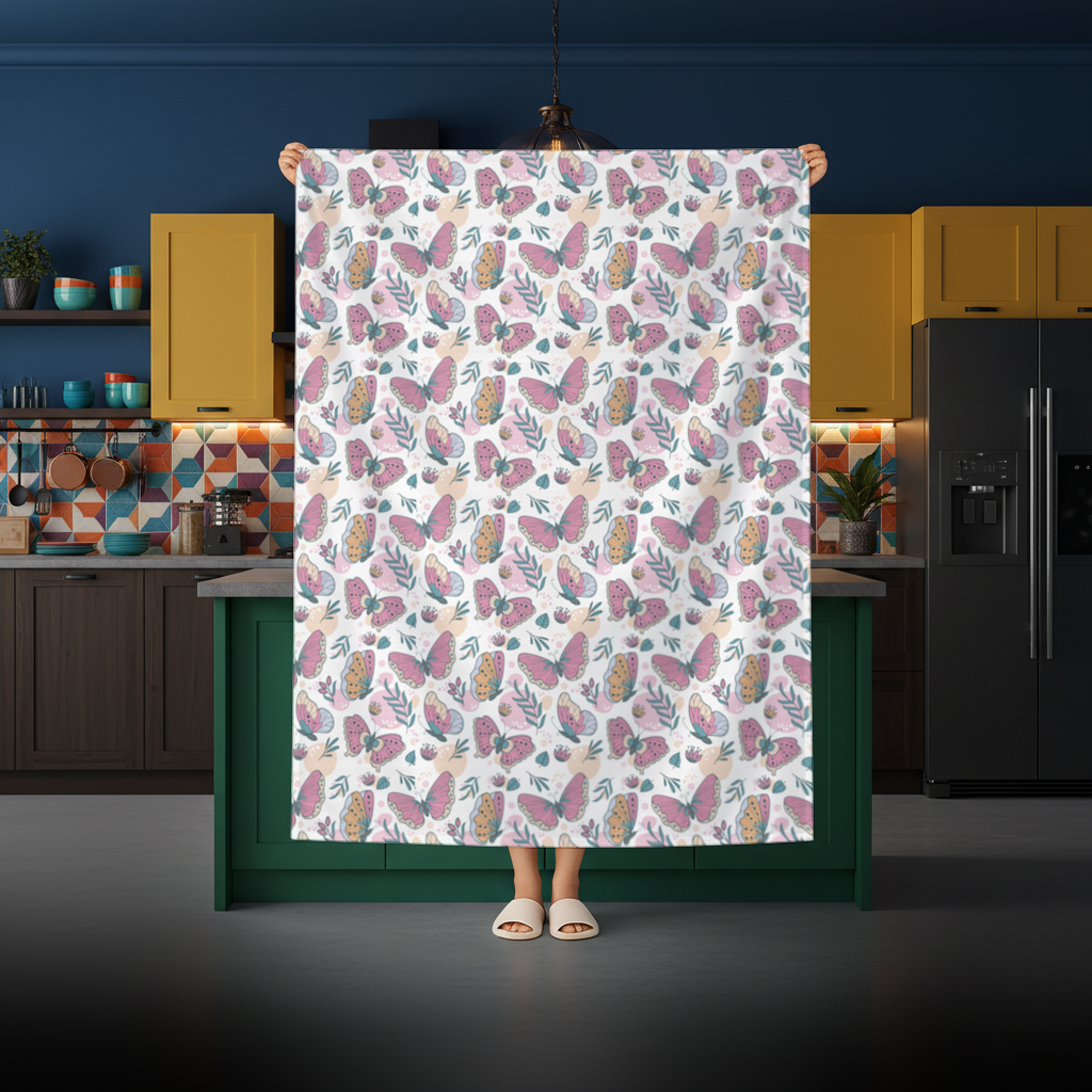 Pastel Butterflies and Botanical Leaves Seamless Pattern Rectangular Tablecloth