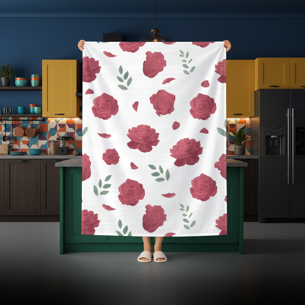 Red Rose and Leaf Romantic Seamless Pattern Rectangular Tablecloth