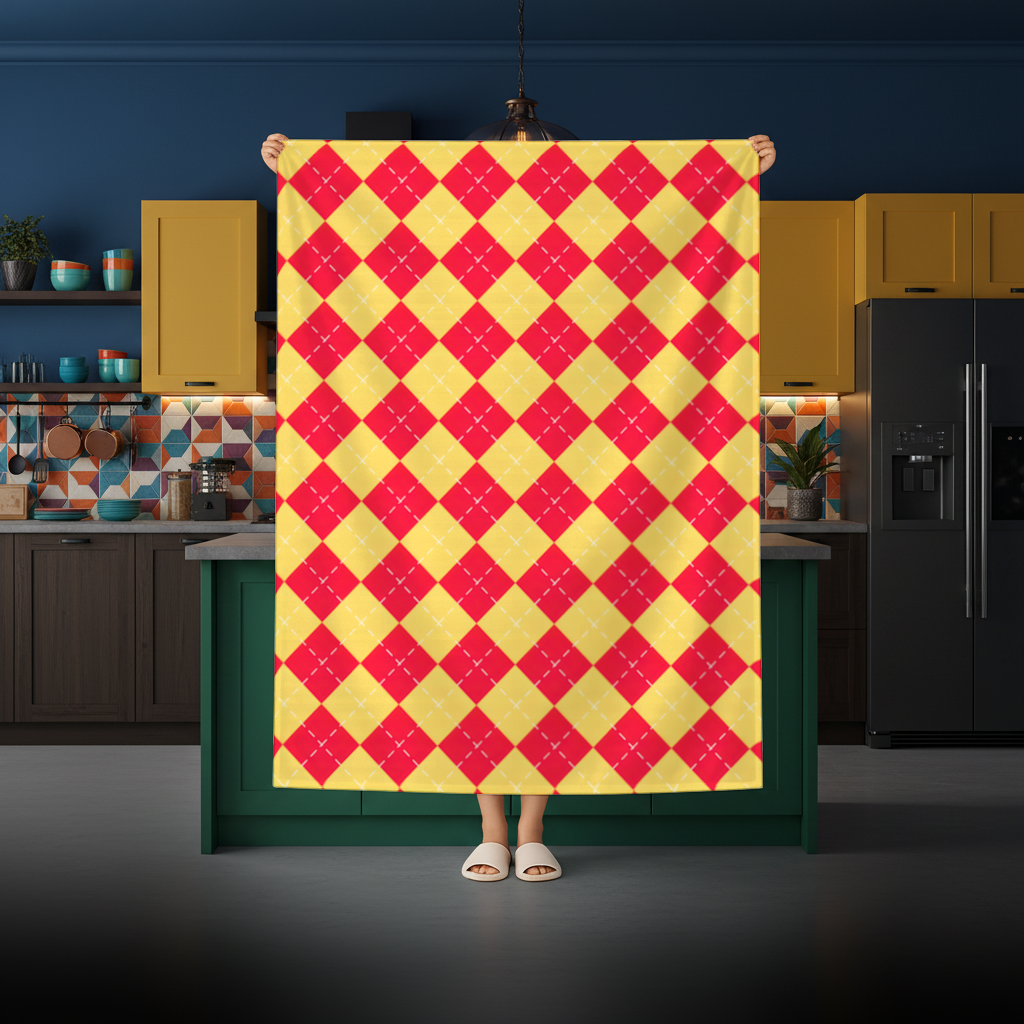 Red and Yellow Argyle Geometric Pattern Background 