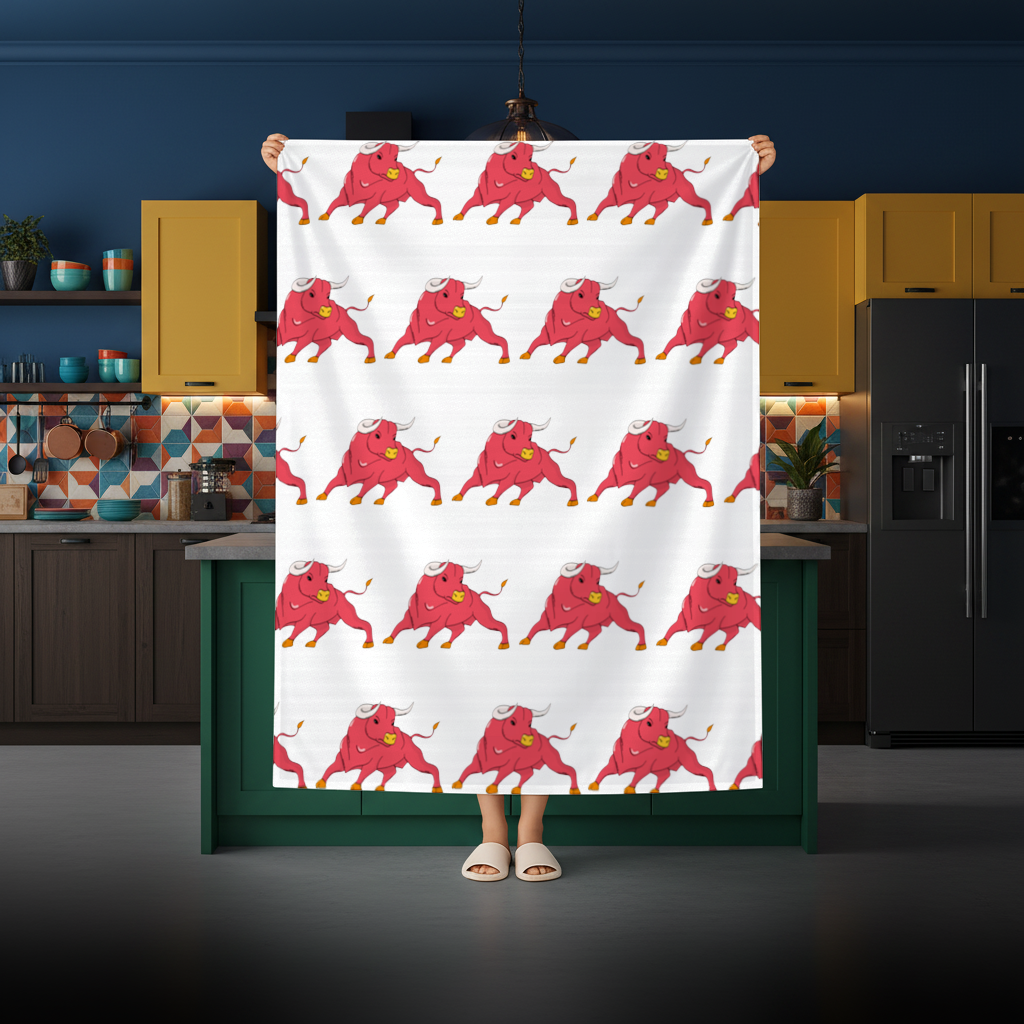 Spanish Red Bull Illustration Inspired by Matador Theme Rectangular Tablecloth