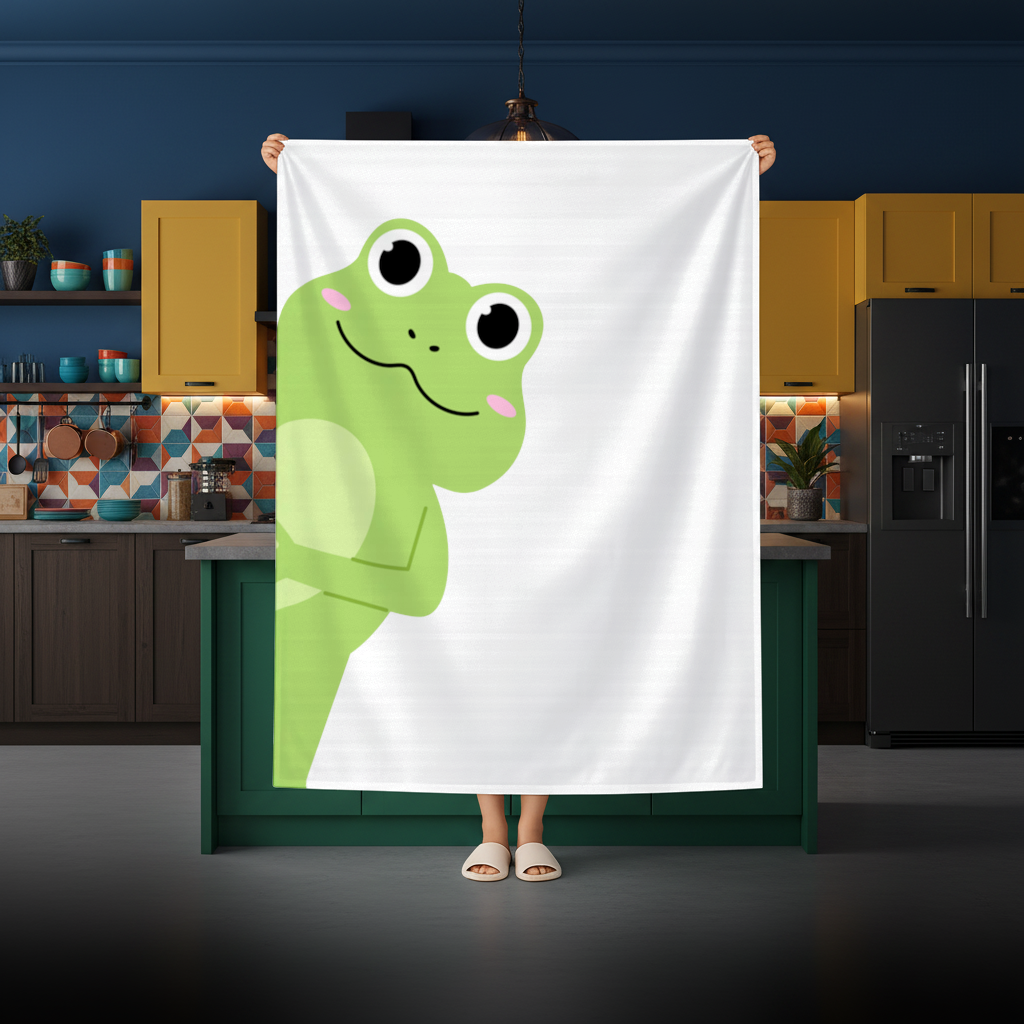 Cute Green Frog Peek-a-Boo Illustration 