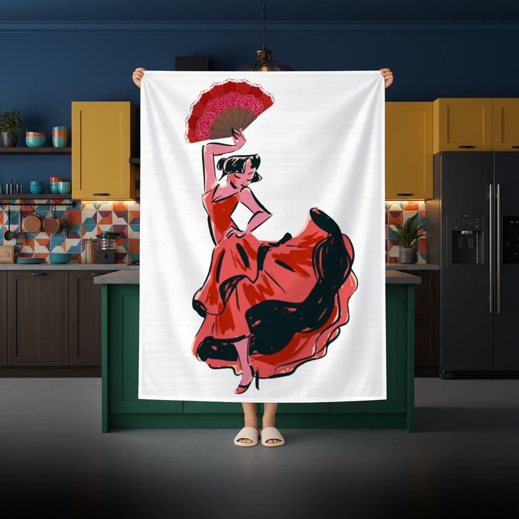 Flamenco Dancer with Fan Illustration Rectangular Tablecloth